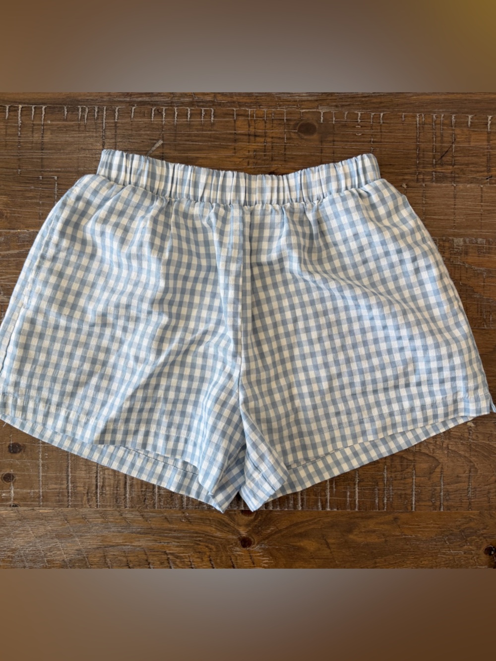 Light Blue Gingham Women’s Lined Shorts Cottagecore Summer pockets